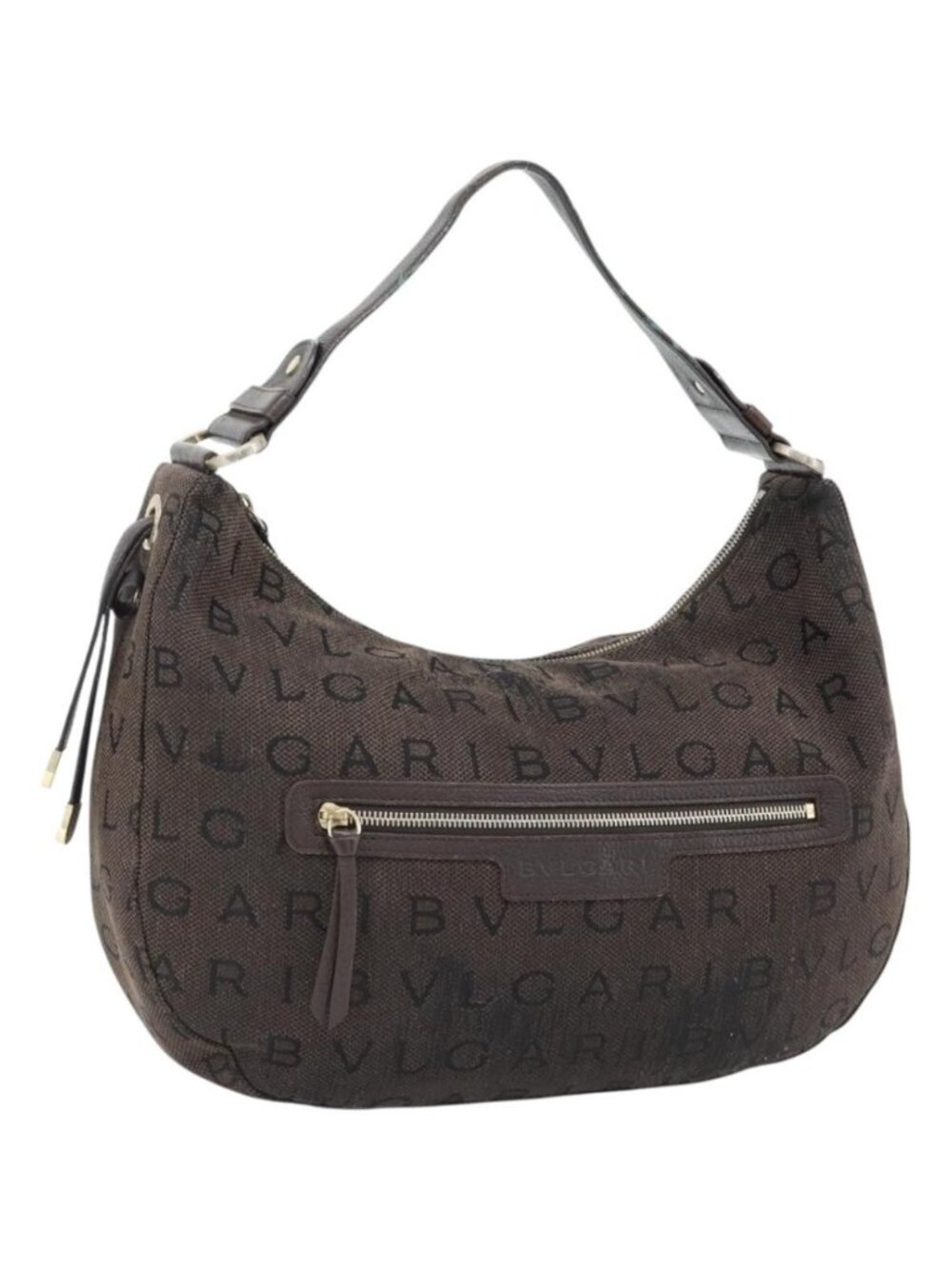 BVLGARI Logo Mania Shoulder Bag Canvas Brown Gold